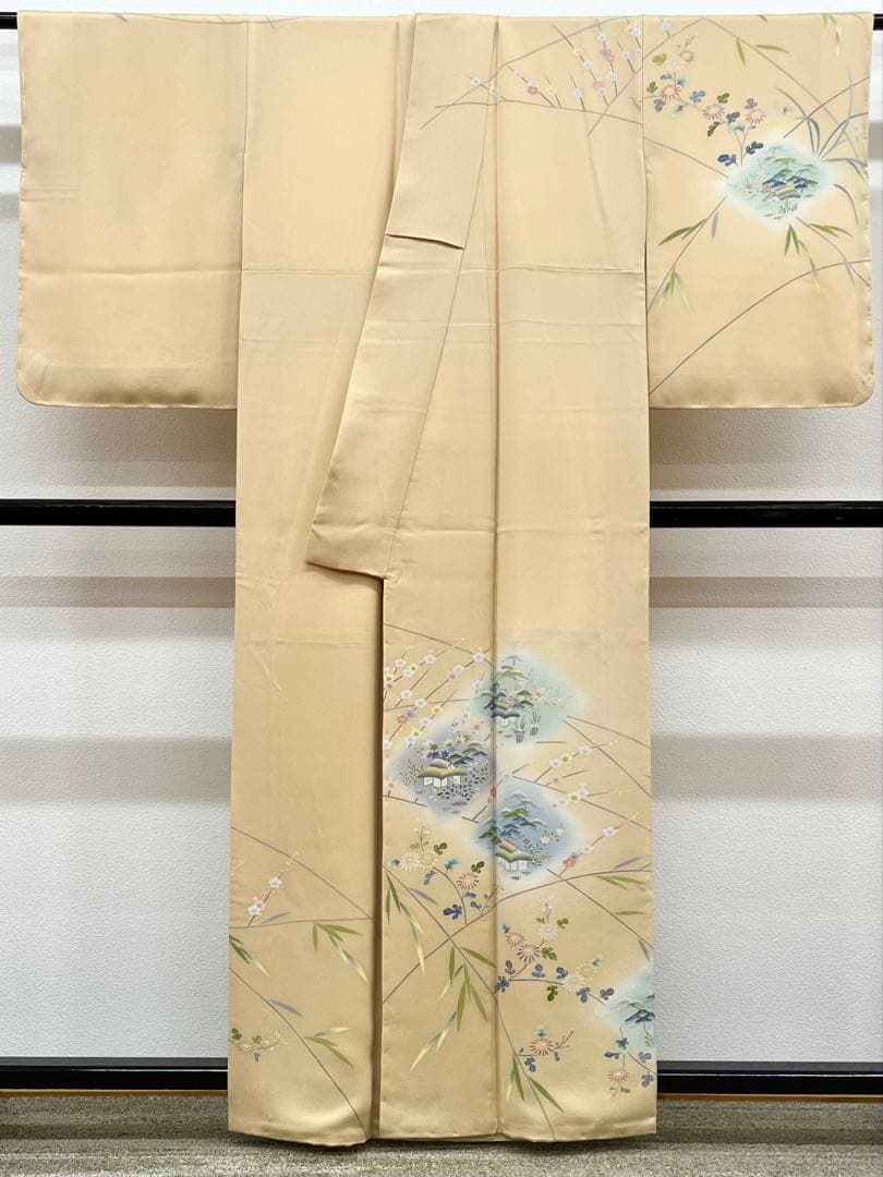 人間国宝 上野為ニ 京友禅 落款入 訪問着 正絹 パールトーン加工済 X496 人間国宝 上野為ニ 京友禅 落款入 訪問着 正絹 パールトーン加工済