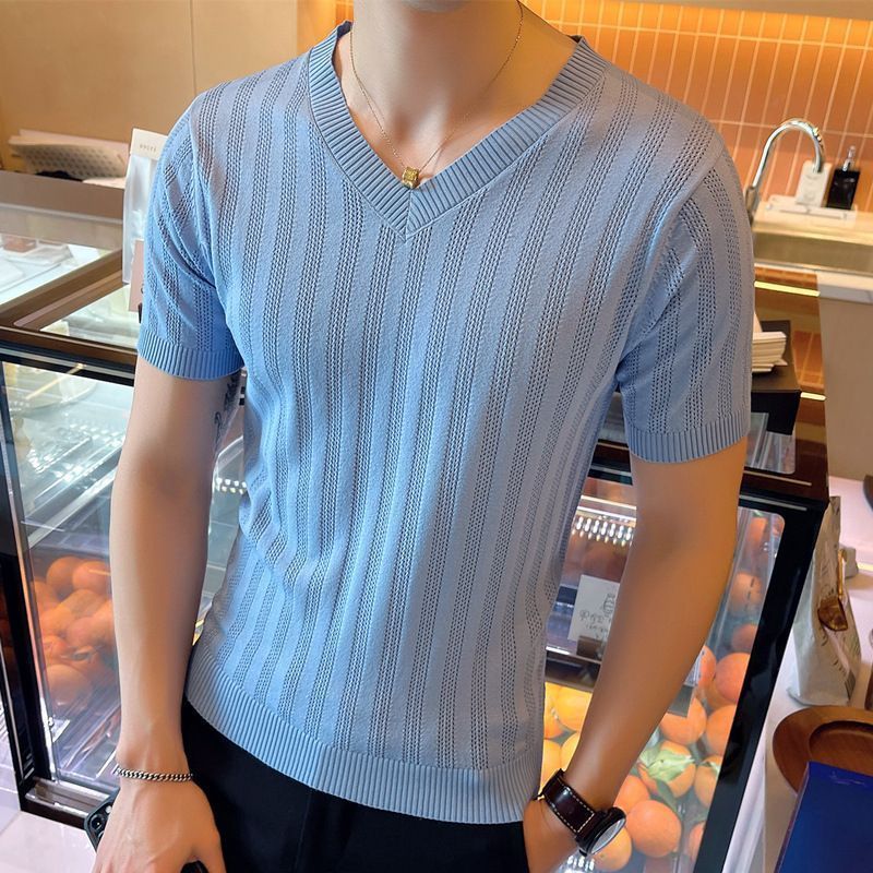スタイリッシュカラー半袖ニット メンズ サマーニット メンズ 半袖 50代 冷感 5分袖 接触冷感 tシャツ 5