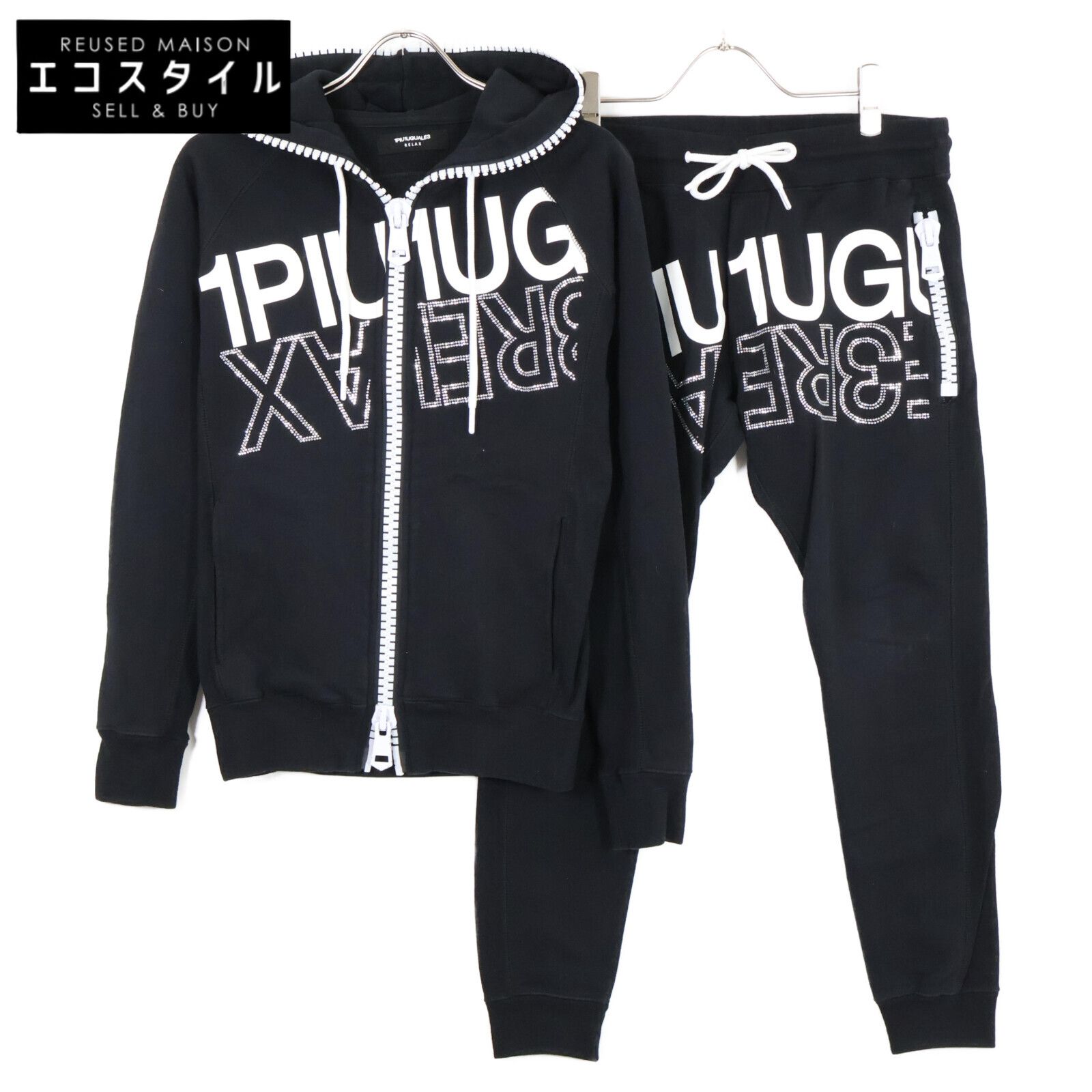 1piu1uguale3 ウノピゥウノウグァーレトレ RELAX ﾌﾞﾗｯｸ ｺｯﾄﾝ ﾗｲﾝｽﾄｰﾝﾛｺﾞ ｽｳｪｯﾄｾｯﾄｱｯﾌﾟ L
