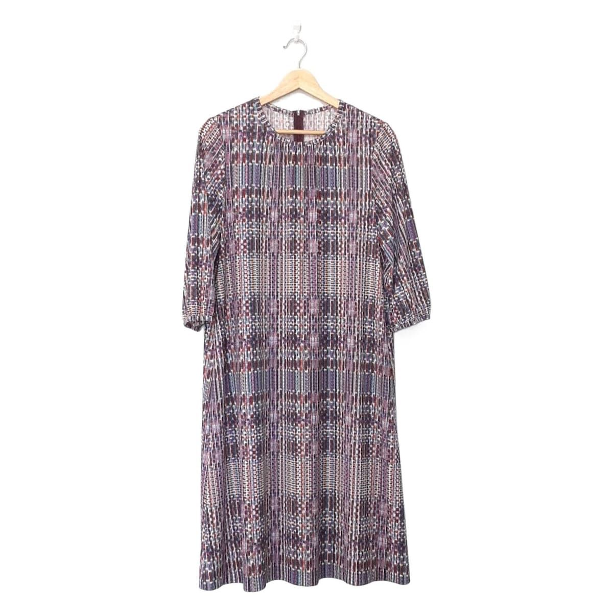Leilian レリアン ワンピース サイズ11 M レディース - パープル×ネイビー×マルチ クルーネック|七分袖|ロング