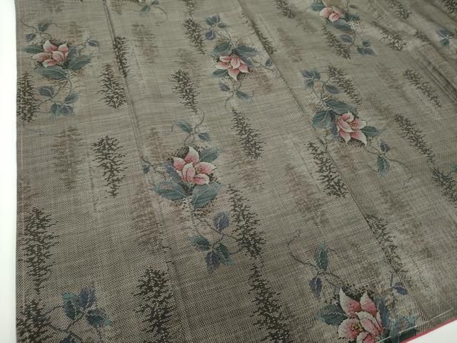 平和屋着物○本場大島紬 9マルキ 古代染色純泥染 花唐草文 高橋一郎絹