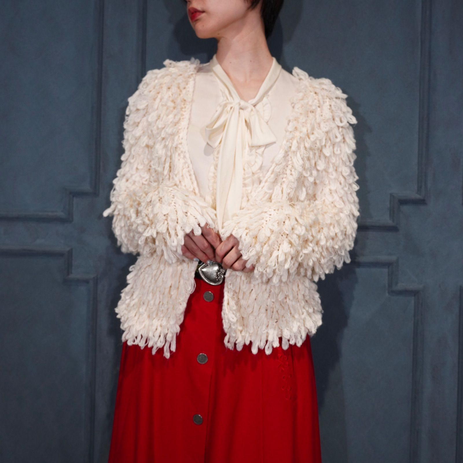 アメリカ古着シャギーデザインニットカーディガン