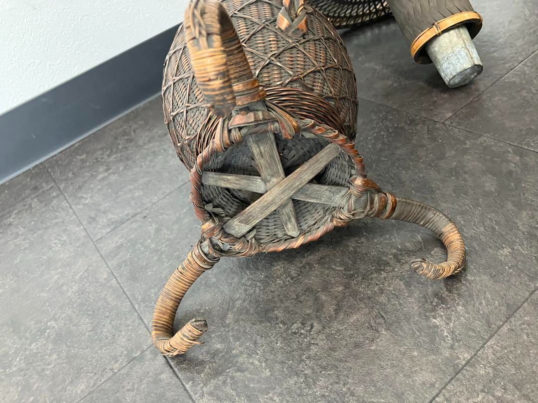 古美術 生花 竹籠 花籠 唐物 花器 三足 古道具 籐