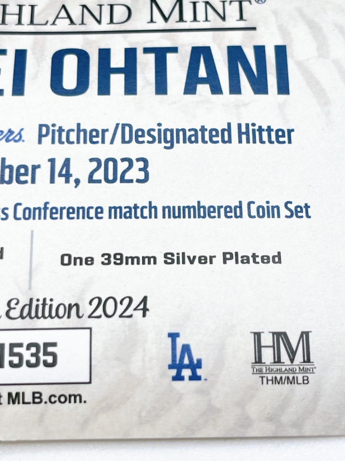 大谷翔平/SHOHEI OHTANI ドジャース移籍記念メダルセット Los