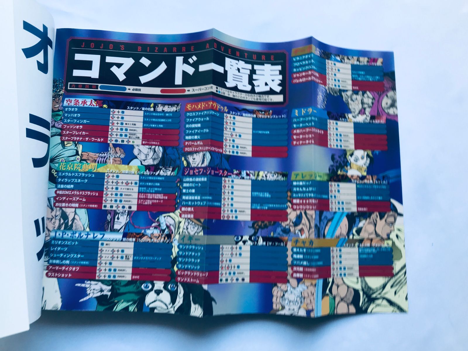 ジョジョの奇妙な冒険 プレイステーション版 攻略本 初版 コマンド一覧 