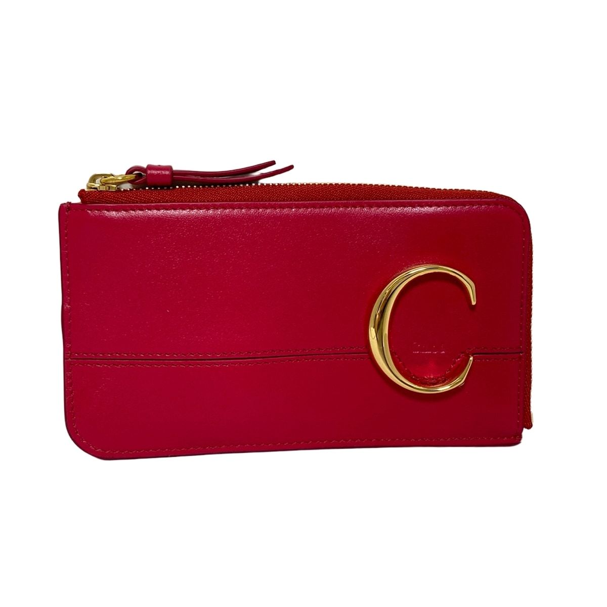 Chloe クロエ コインケース クロエシースモールパース ボルドー L字ファスナー|キーリング付き レザー