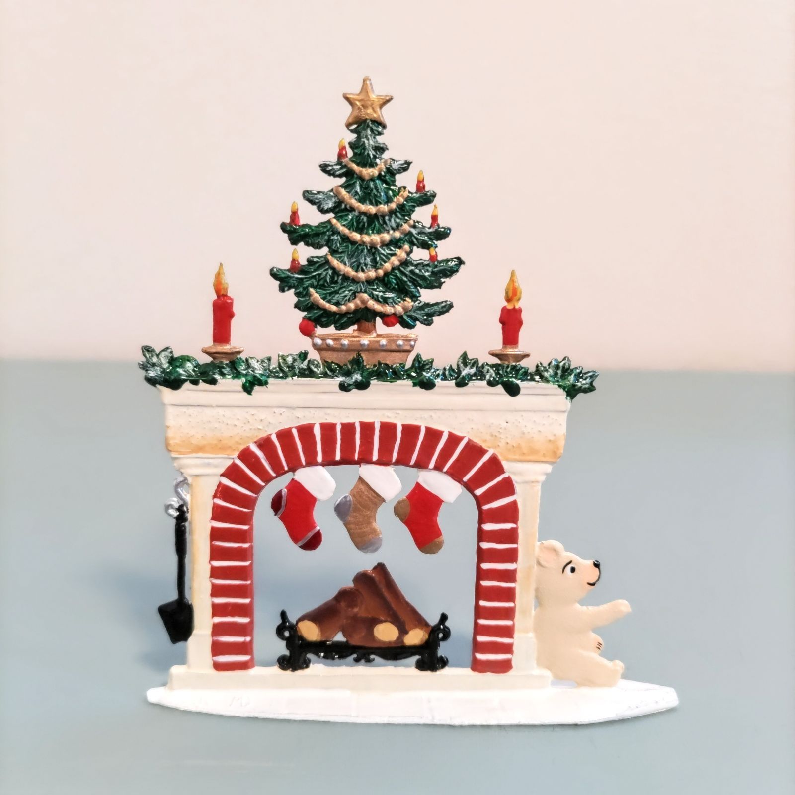 オーナメント　暖炉とツリーＢ錫製 ドイツ工芸品　クリスマスツリー飾り