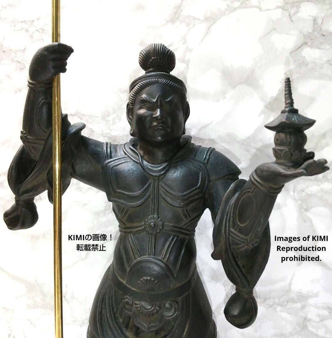 大型 毘沙門天 銅像 全長約40cm 約5.6kg 銅像 仏教美術 伝統工芸 