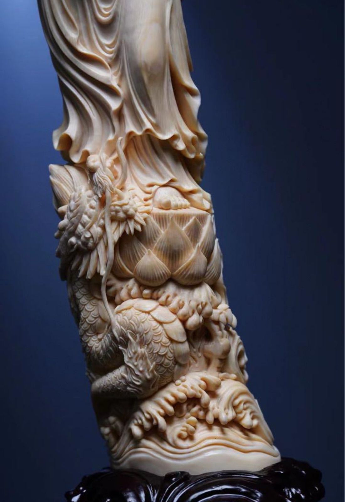 天然マンモス牙美しい手作り彫刻龍鳳観音 置物 天然マンモス牙美しい手作り彫刻龍鳳観音 置物