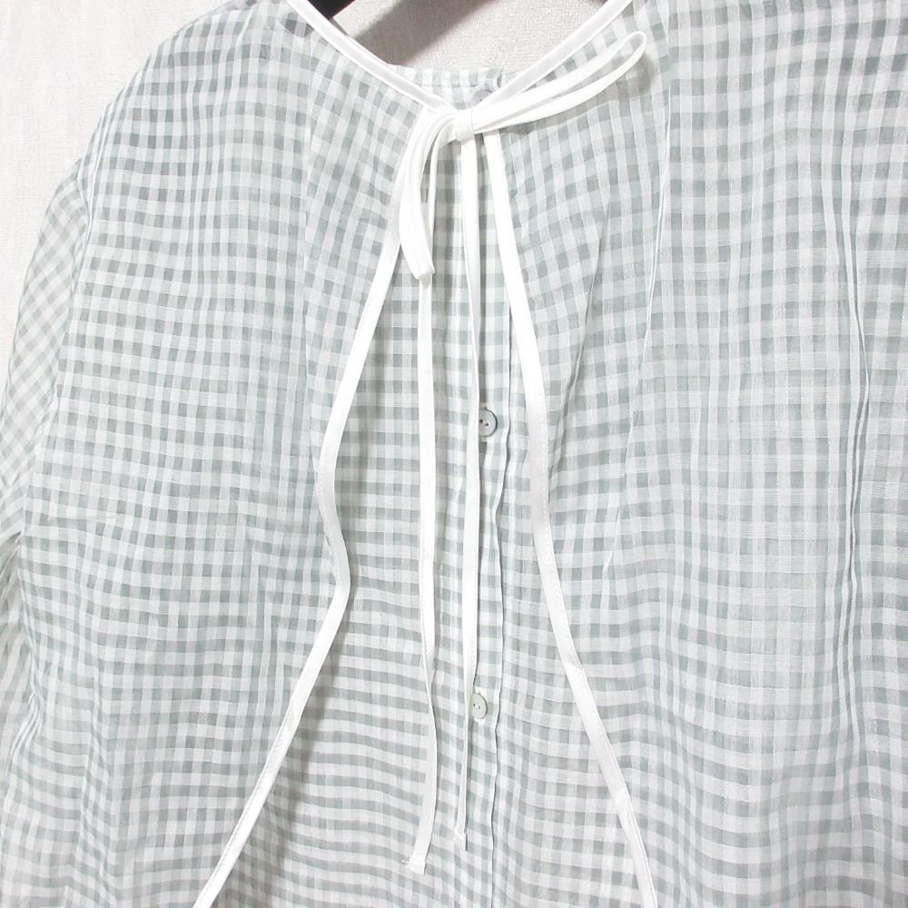 美品 yori ヨリ ギンガムチェック シアーブラウス カットソー YR1921-016SP サイズ38 グレー レディース 古着 中古 美品 yori ヨリ ギンガムチェック シアーブラウス カットソー