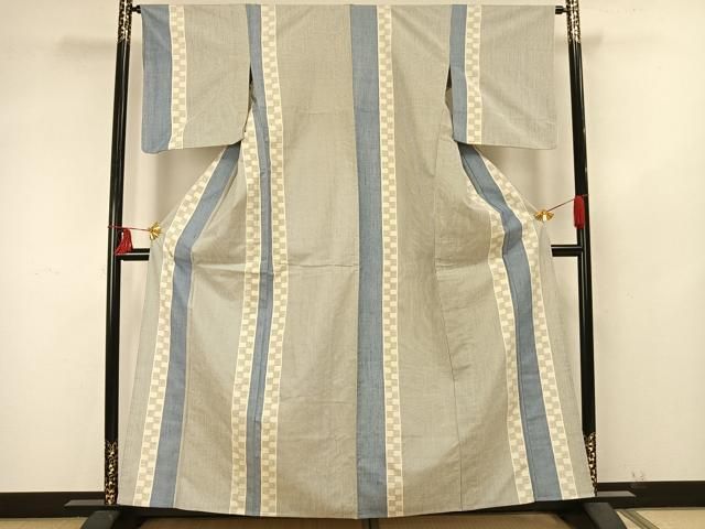 平和屋着物▽結城紬　奥順　はたおり娘　単衣　80亀甲　縞　正絹　逸品　AAAZ9284fy 平和屋着物▽結城紬 奥順 はたおり娘 単衣 80亀甲 縞 正絹 逸品