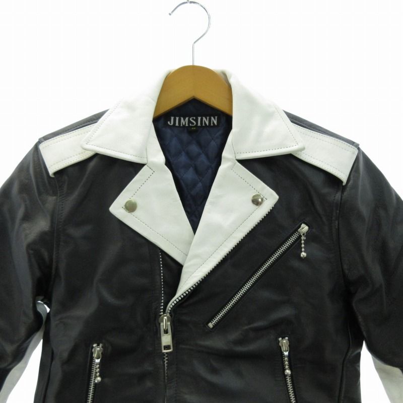 JIMSINN ジムズイン　白黒ツートン　ライダースジャケット JIMSINN ジムズイン ダブルライダース ジャケット バイカラー 白