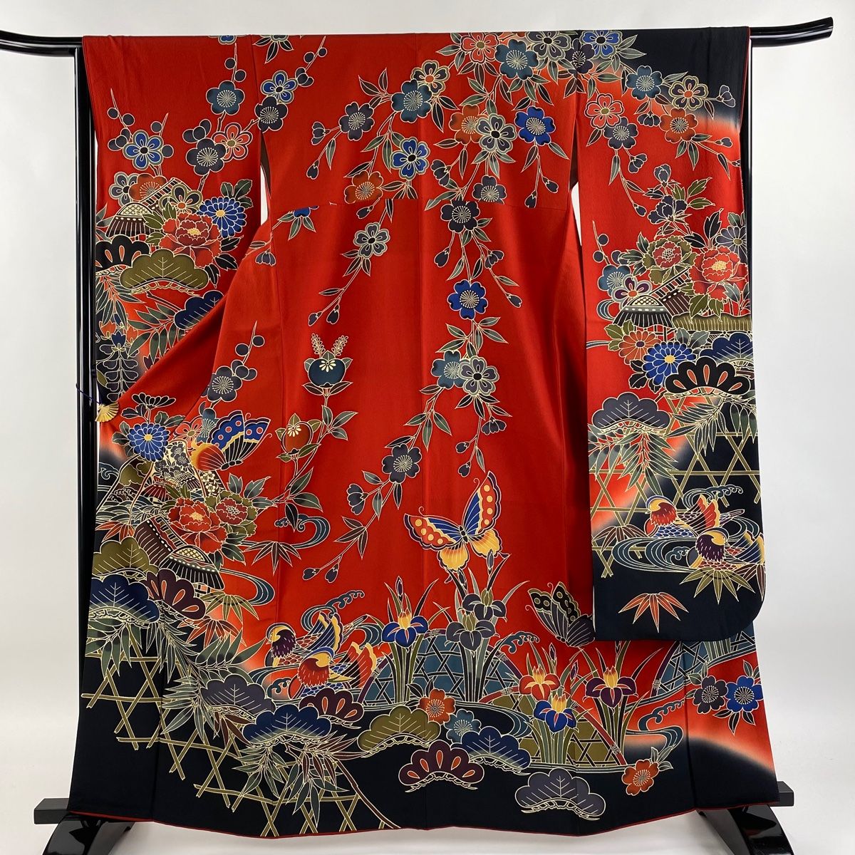 振袖　袋帯　4点セット　桜　蝶　金銀彩　身丈163cm 裄丈66cm M 正絹 おしゃれ】 振袖 袋帯 正絹 M 裄丈66cm 身丈163cm 金銀彩 蝶 桜