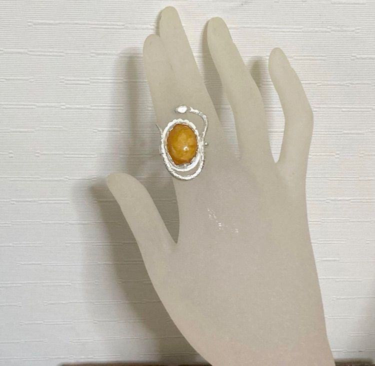 彫金作品 琥珀の指輪 蛇のリング 巳さんリング SILVER 琥珀 リング メンズ