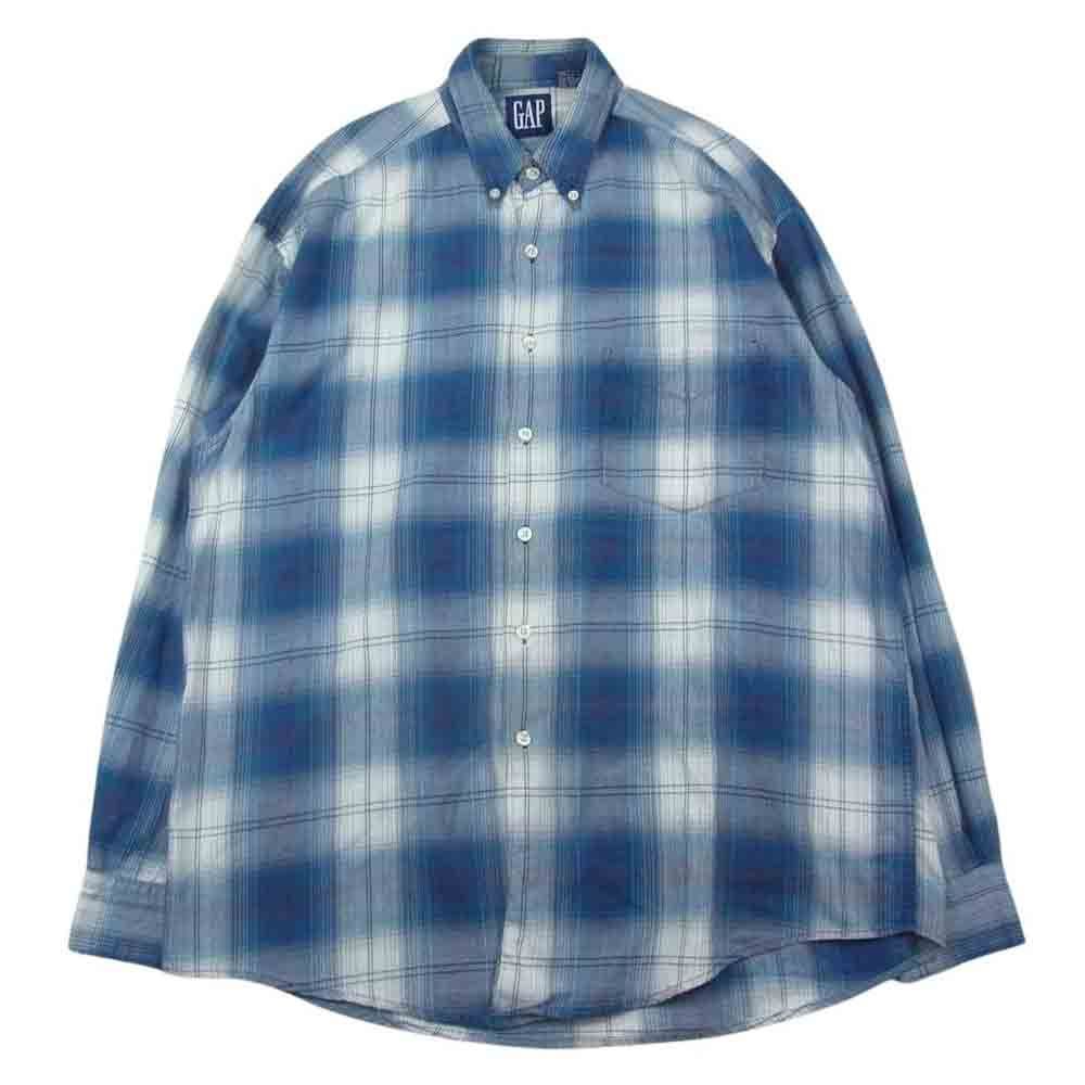 GAP ギャップ オールドギャップ 紺タグ オンブレチェック 長袖 シャツ ブルー系 L