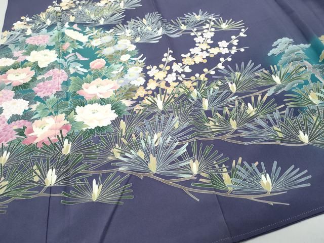 平和屋着物○十日町友禅作家 岡村蒼風 色留袖 松花文 正絹 逸品