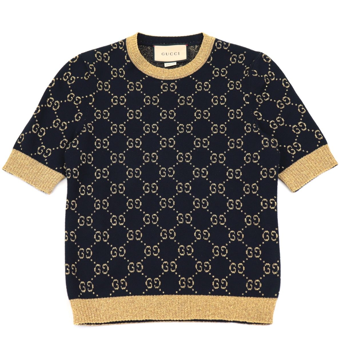 グッチ GGラメニット 半袖 トップス黒 XS ウール セーター GUCCI-