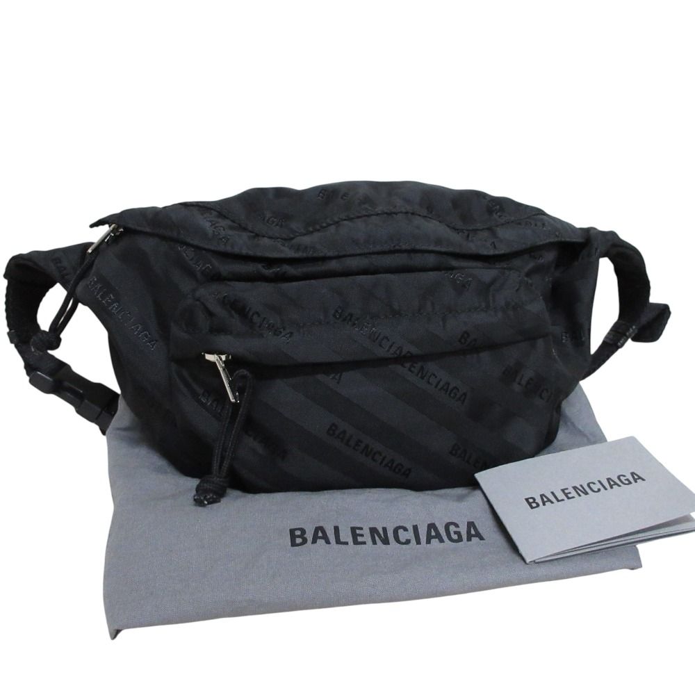 BALENCIAGA バレンシアガ ロゴ ナイロンキャンバス ボディバッグ ヒップバッグ 528862 ブラック レディース 古着