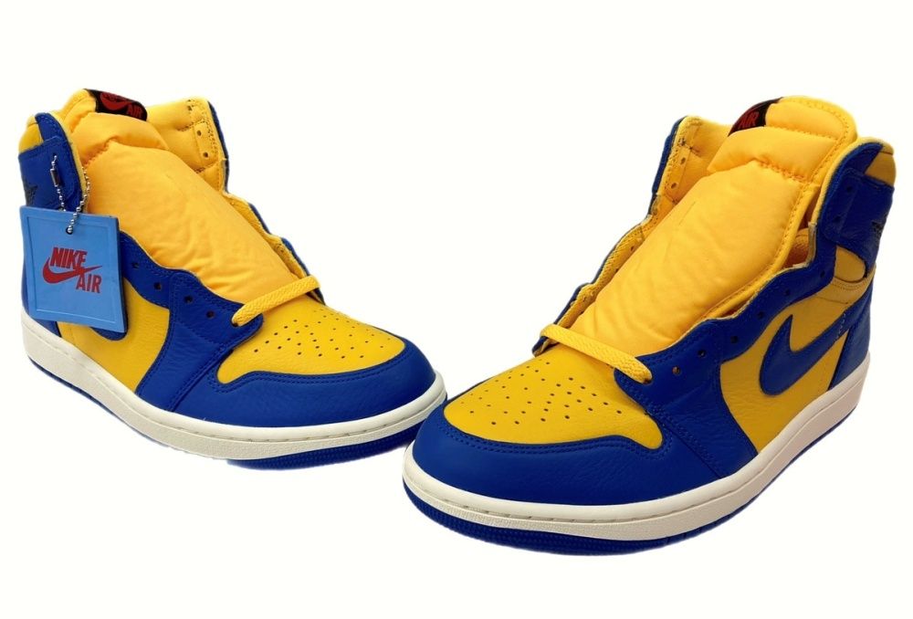 ナイキ NIKE 22年製 WMNS AIR JORDAN 1 HIGH OG REVERSE LANEY エア ジョーダン レトロ ハイ リバース レイニー 青 黄 FD2596-700 メンズ靴 スニーカー イエロー 27.5cm 104-shoes265