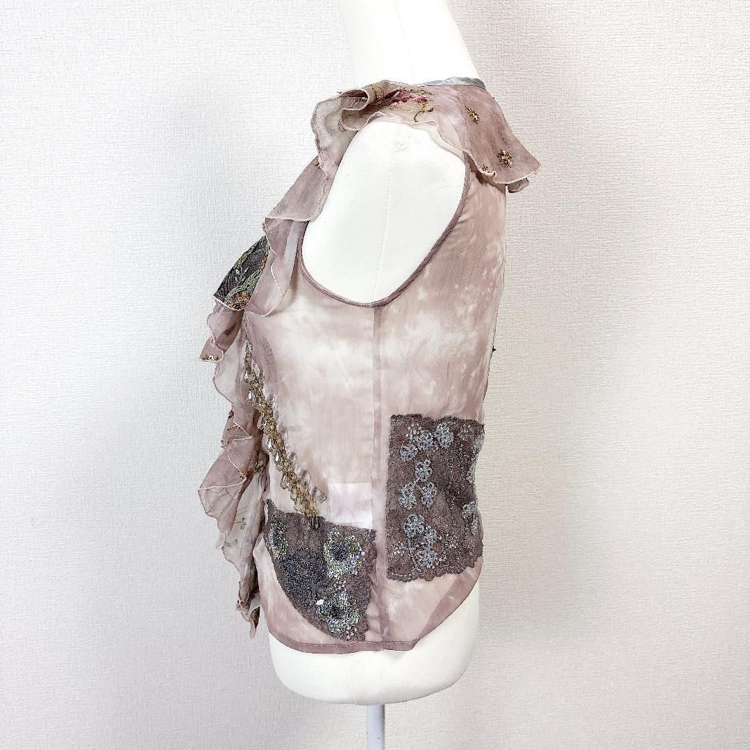  GRACE CLASS ノースリーブビジューフリルブラウス 36 ピンク ノースリーブ シャツ ブラウス