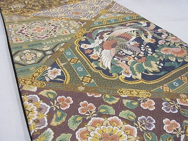 平和屋-こころ店■六通柄袋帯 九百織 小袖類取 金銀糸 正絹 逸品 A-br5535