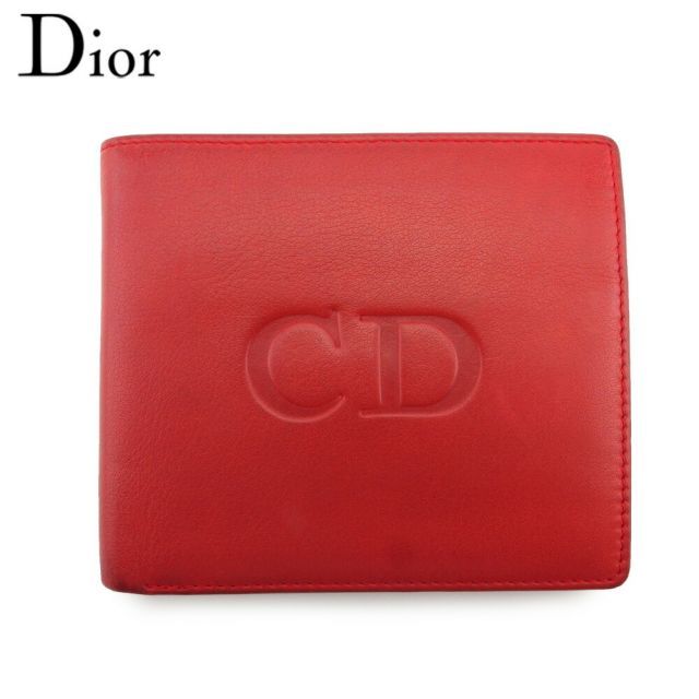 ディオール 二つ折り 財布 ミニ財布 レディース メンズ CDマーク レッド ネイビー レザー Dior T21633