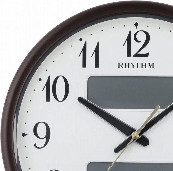 送料無料】リズム 掛け時計 茶 34x5.3cm 電波 アナログ 連続秒針 温度