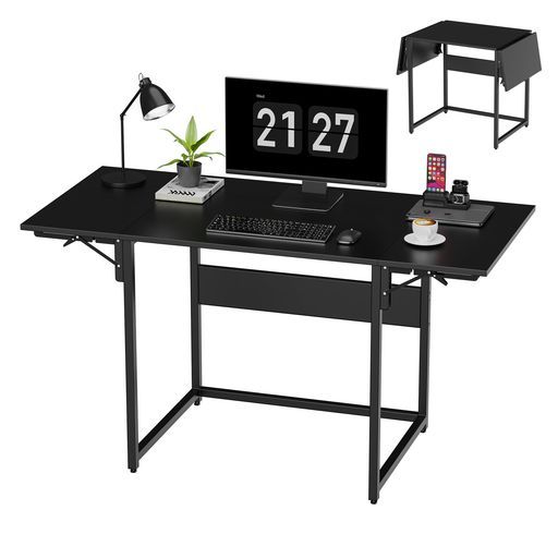 Anovara(アノヴァラ)デスク机pcデスク幅110cmゲーミングデスクパソコンデスクシンプルデスク?子小さい両側に折りたたみ可能狭いスペースや多用途在宅ワーク(ブラック)