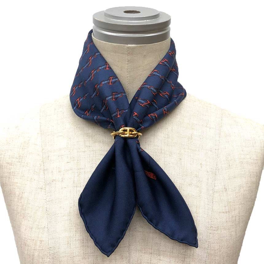 エルメス HERMES ポケットチーフ スカーフ TWILL カレ エトリエ柄 シルク100％ ネイビー系 ネッカチーフ バンダナ aq 12169