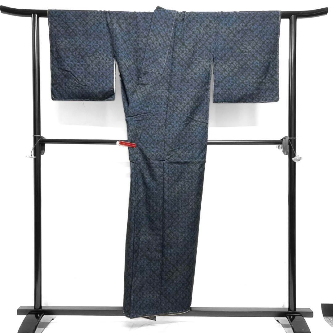 未着用小紋紬総絞り漢方染めグラデーション鹿の子着物021a d