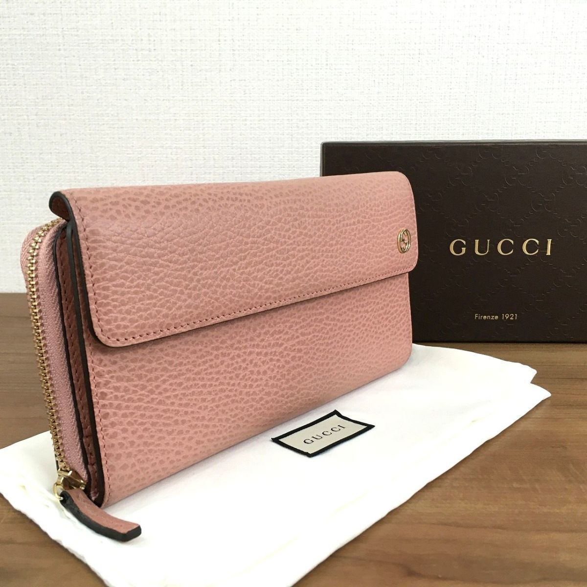 未使用品 GUCCI 長財布 レザー ピンク 458-