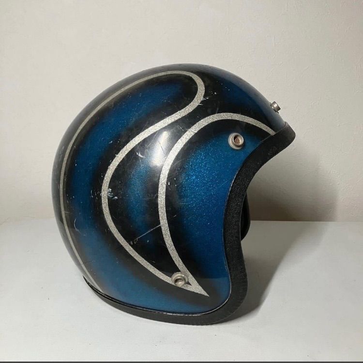 NORCON ジェットヘルメット 青ラメ Mサイズ ビンテージ 1982年製 シルバー フレーク オシャレ バイカー ブルーハーレー BELL BUCO GRANT FFCRYSTALESIA_COM