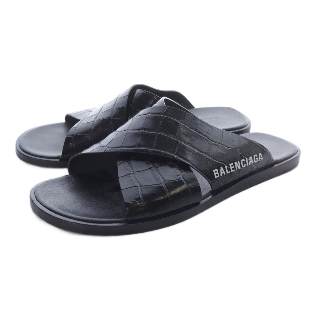 バレンシアガ BALENCIAGA 型押しサンダル ミュール レザー 41 黒