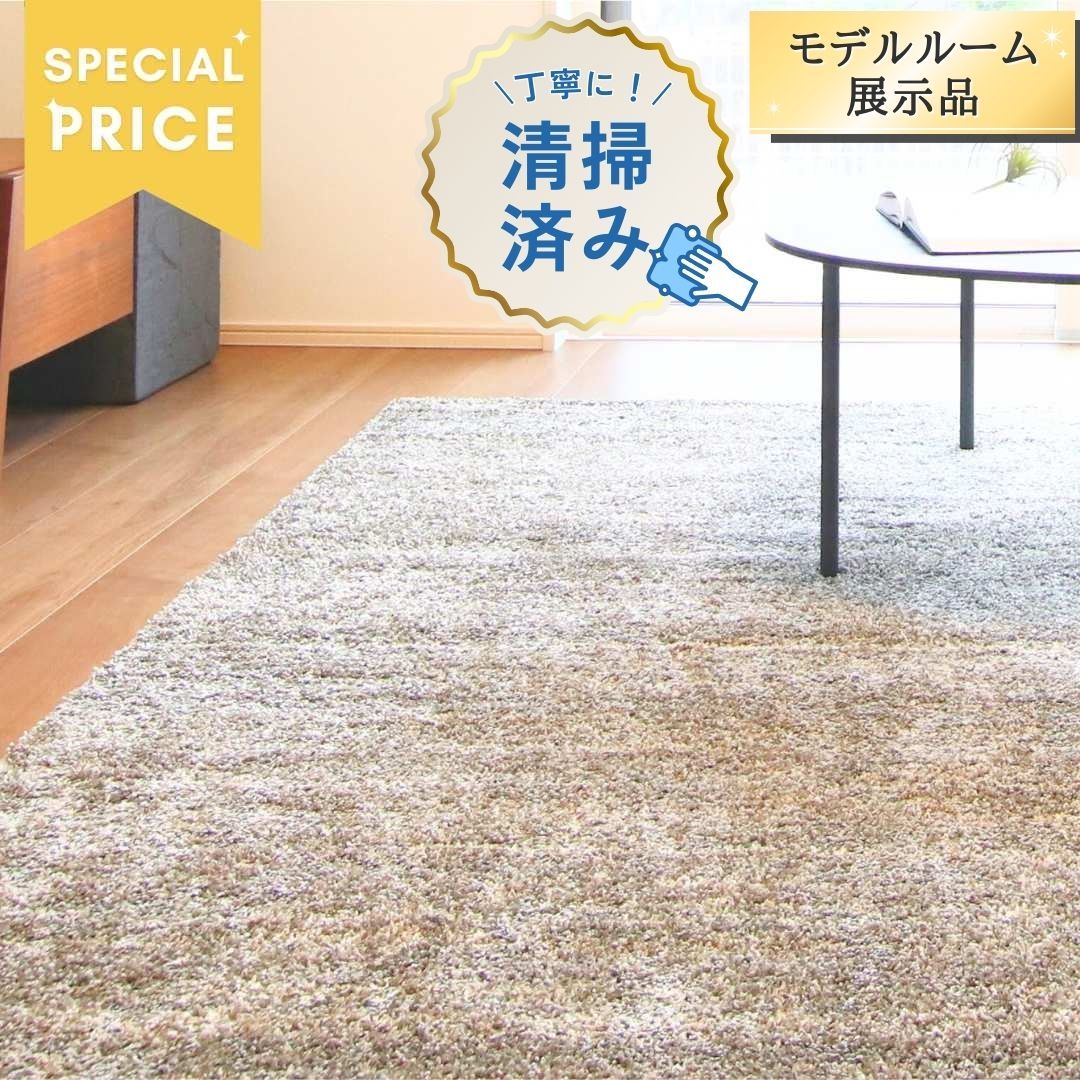 ラグ アウトレット 中古 ベージュ  モデルルーム展示品 現品限り 夏用 春用 秋用 冬用 ナチュラル 合わせやすい 四角 長方形 カーペット リビング オールシーズン レルブロック 防炎 防音 140