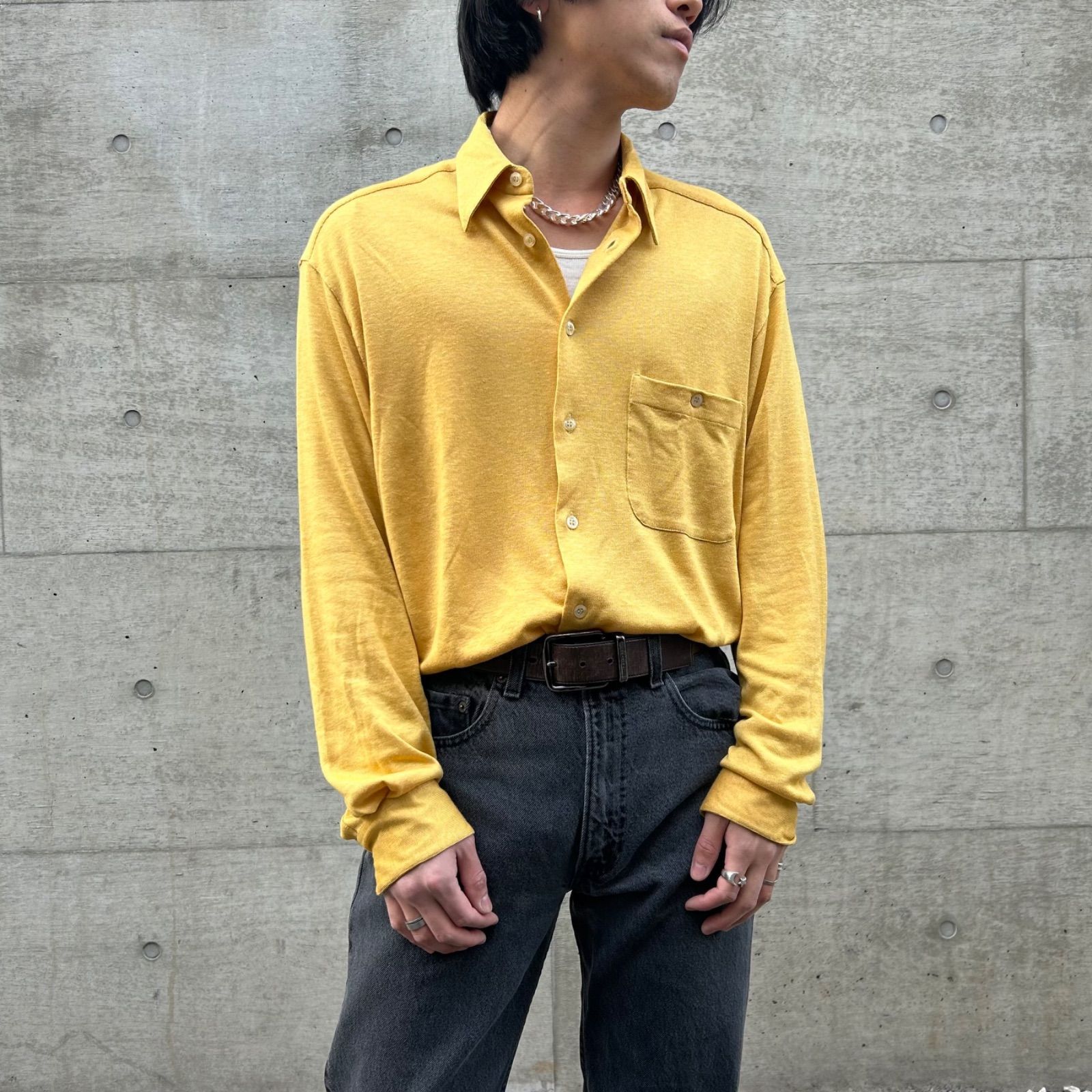 90's Italy made / rayon × linen knit shirt ニットシャツ レーヨンシャツ