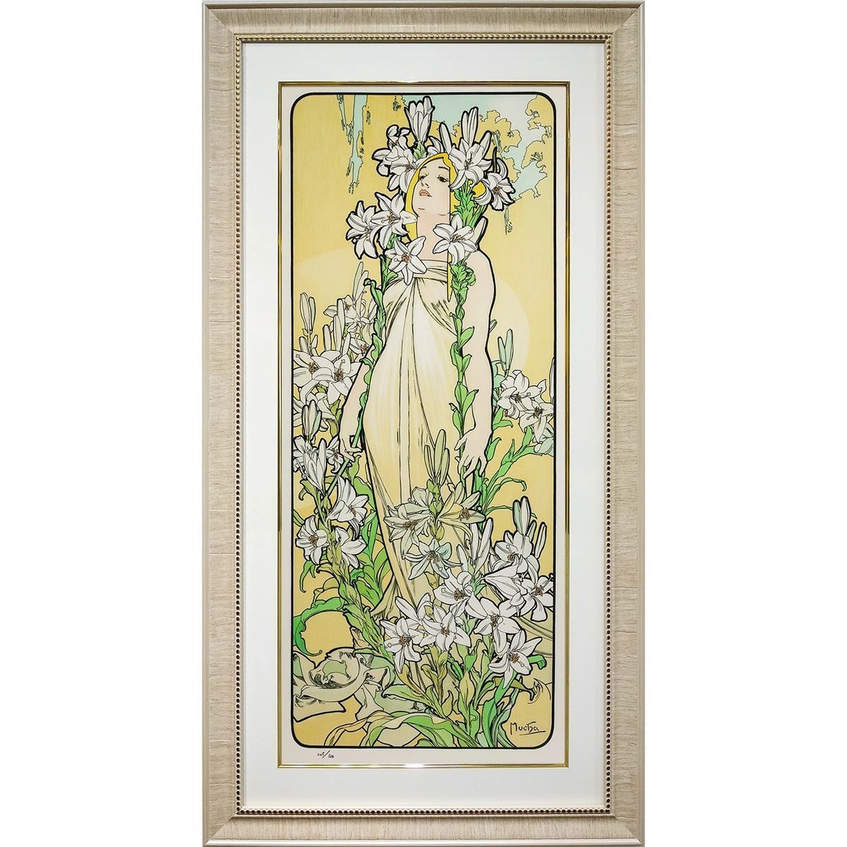 版画 ミュシャ 「リリー：四つの花 」百合 ゆり ジクレー 額入り