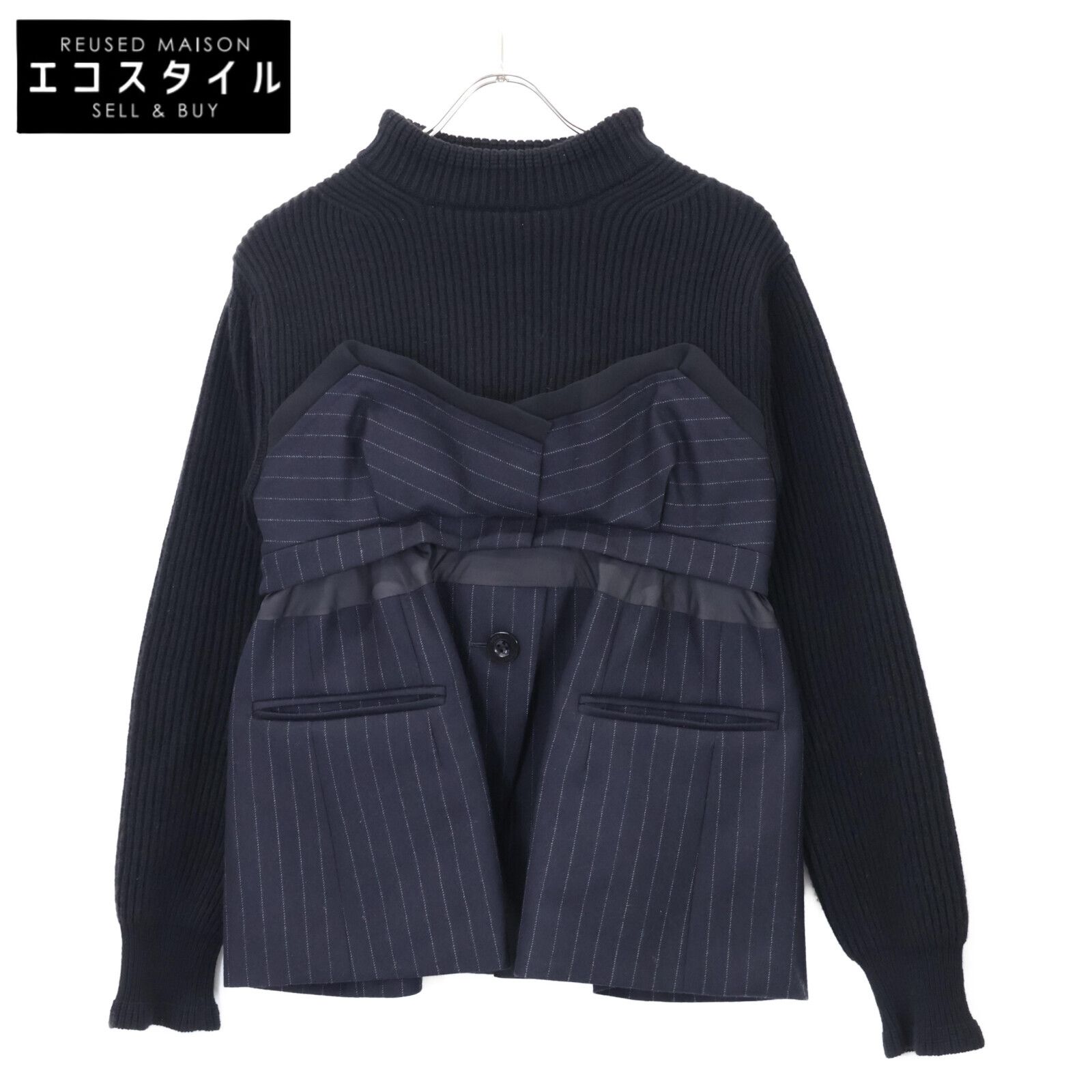 sacai サカイ 22AW 22-06328 ﾌﾞﾗｯｸ×ﾈｲﾋﾞｰ Wool Knit×Chalk Stripe Pullover 1