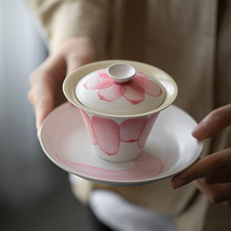 碗 粉引き蓋碗 手作り 可愛い蓋碗 中国茶 中国茶器 台湾茶器 台湾茶