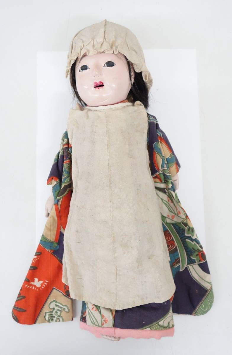 ▲伝統工芸 工芸美術 時代 ＊市松人形 日本人形 裸人形 着せ替え人形＊清山 銘 在銘＊着物 割烹着 帽子＊古物 古美術