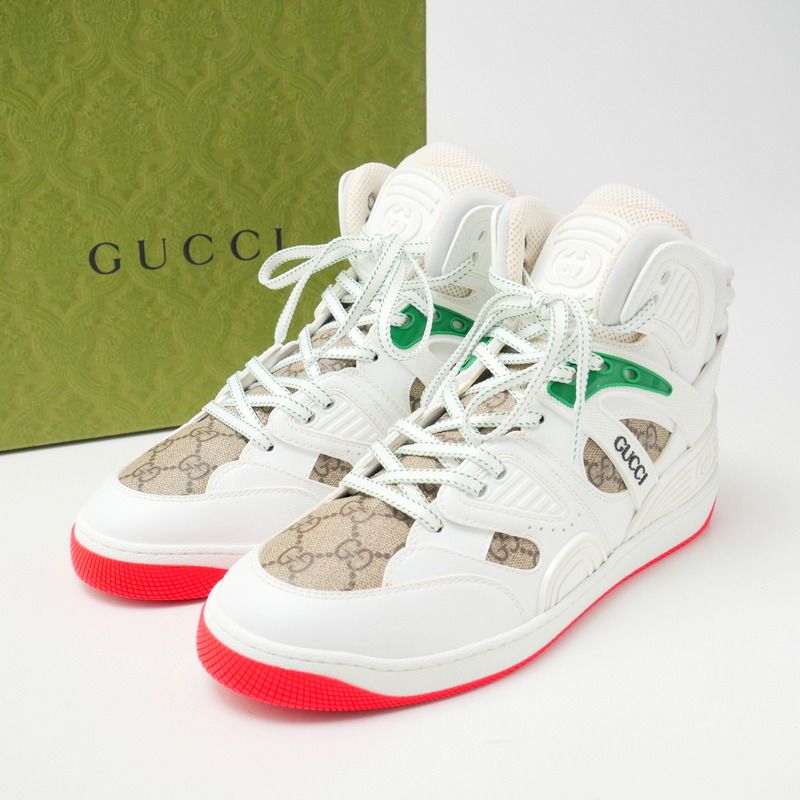 未使用品GUCCI グッチ スニーカー サイズ7 (25.5～26cm相当) ハイカット バスケットスニーカー 靴 GGスプリーム モノグラム ホワイト イタリア製 20250109/RA2879