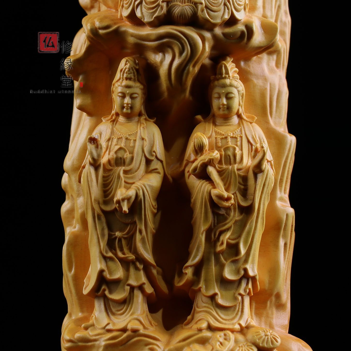 木彫 仏像 阿弥陀三尊立像 彫刻 仏教工芸品 柘植材 【公式通販】