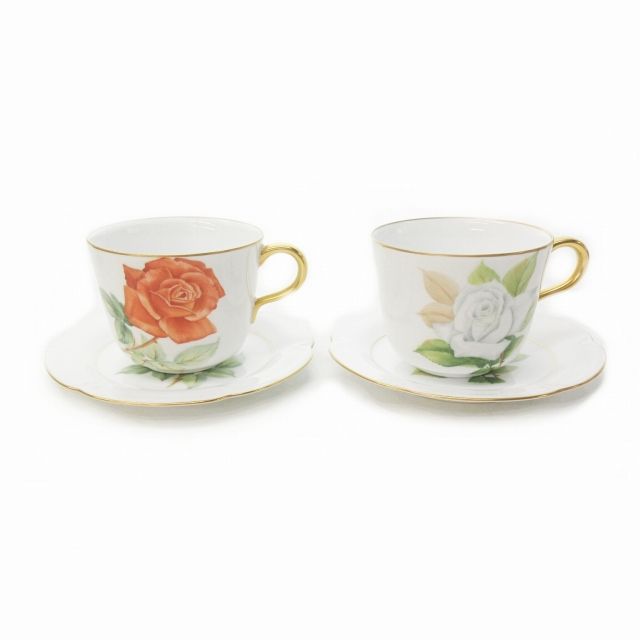 大倉陶園 OKURA カップ&ソーサー 2客セット バラ ローズ 花柄 大倉陶園 OKURA カップ&ソーサー 2客セット バラ ローズ 花柄