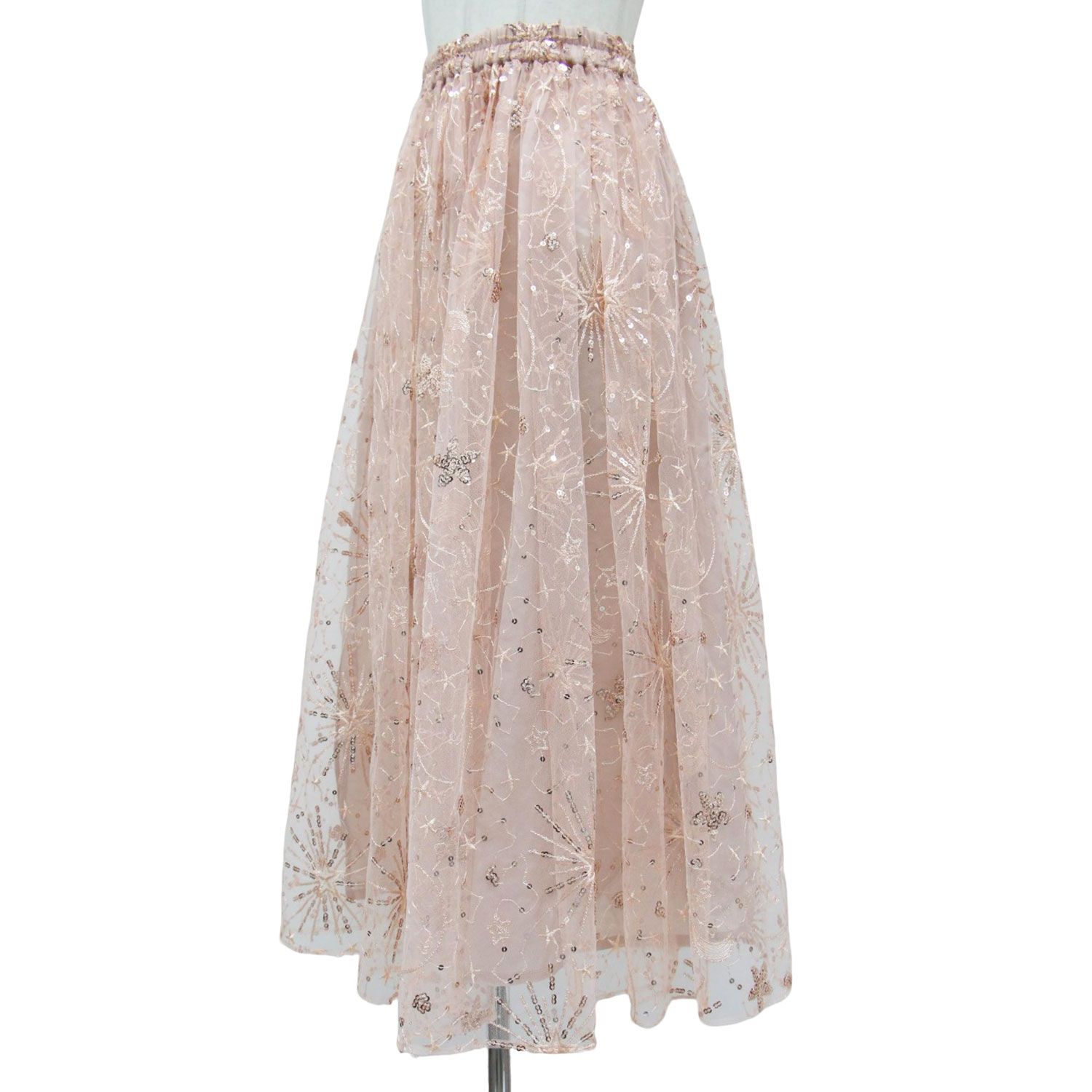 美品 OBLI オブリ スカート ロング ピンク M チュール スパンコール  