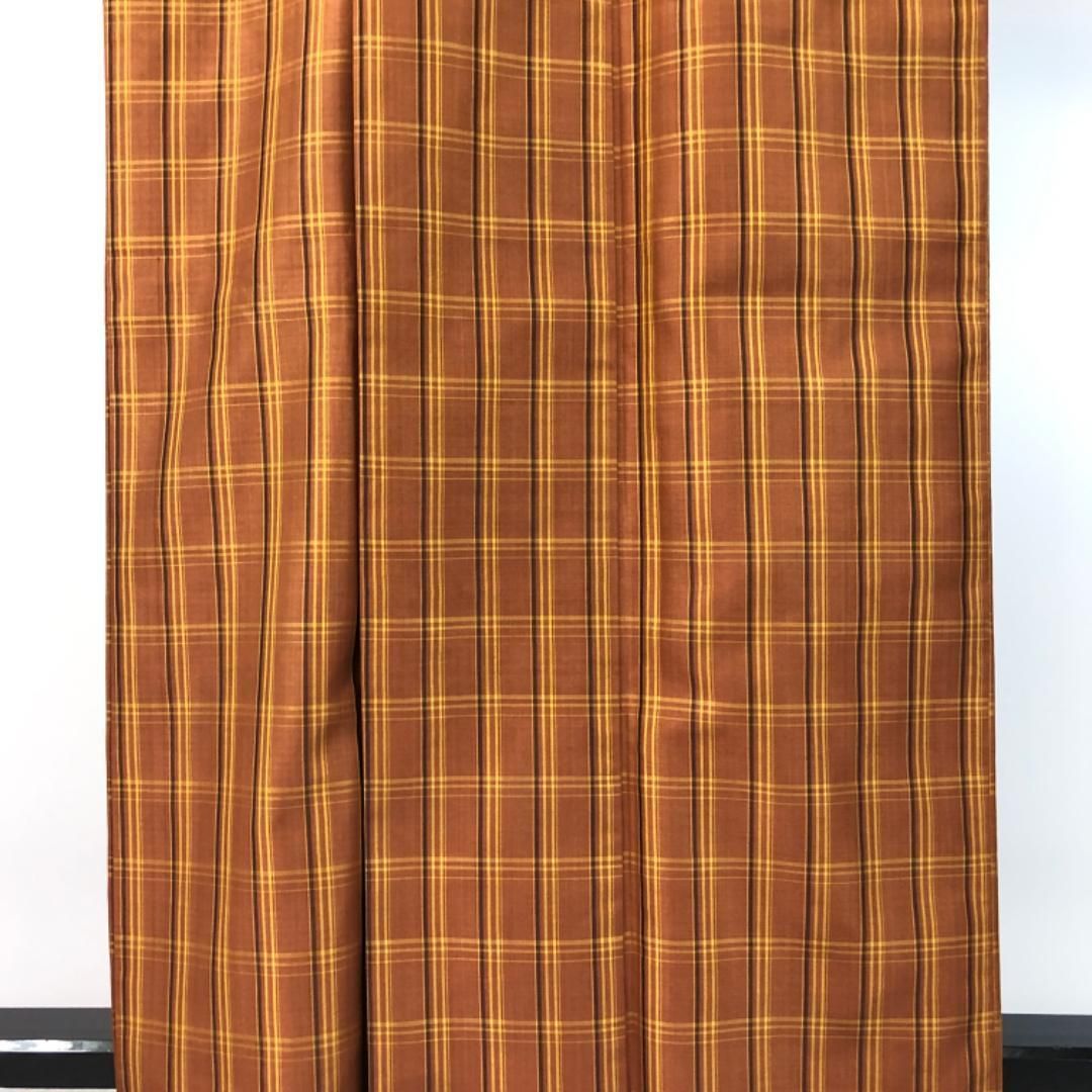 本場黄八丈 平織 証紙付 伝統工芸士 西條吉広 格子柄 濃柿色 K-5437 WWW_MORNINGWALKER_COM