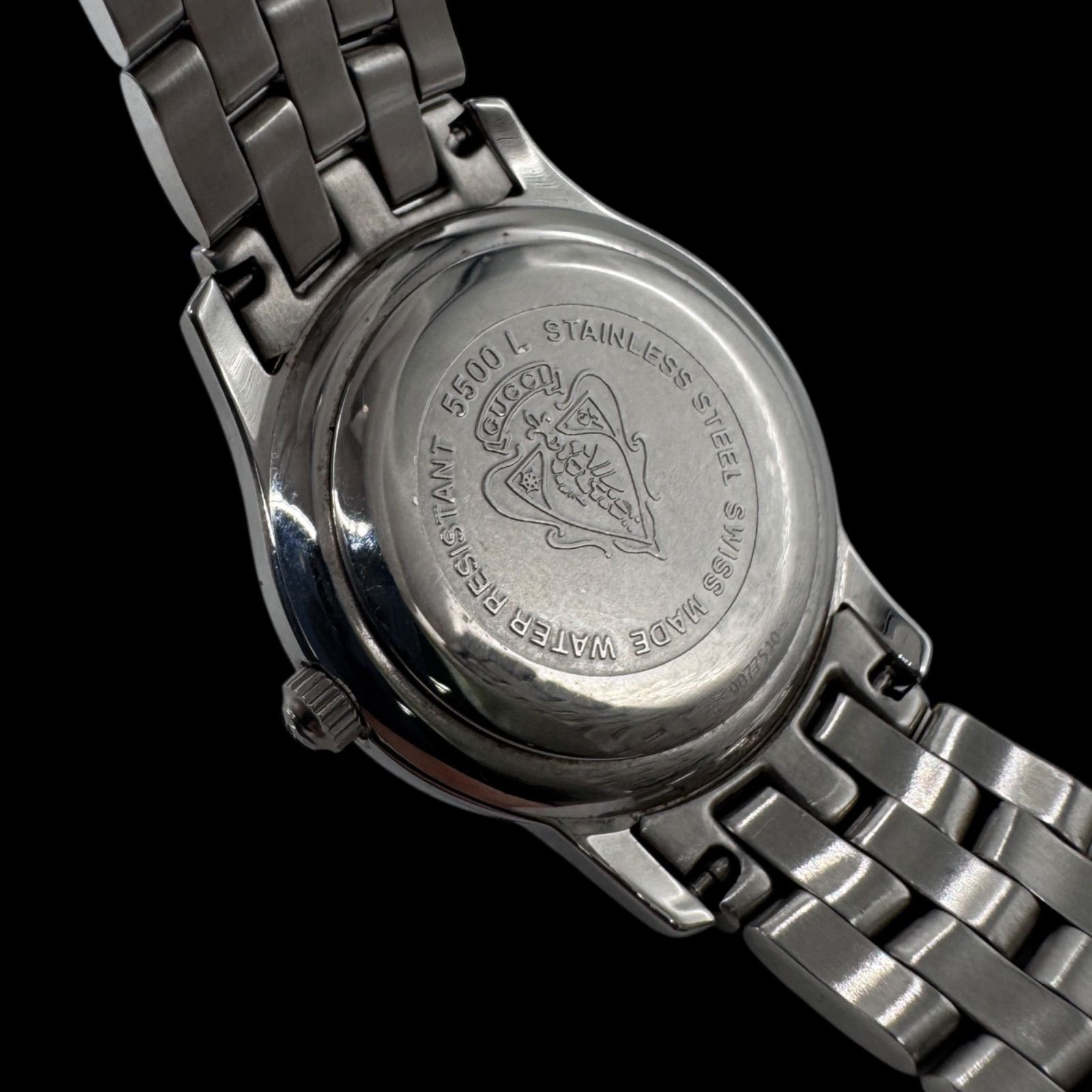 稼働 GUCCI グッチ 5500L レディース クォーツ シルバー 黒文字盤
