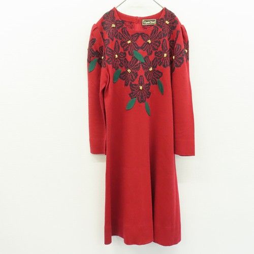 サイトウトヨコ 斉藤都世子 ニット ワンピース ロング 膝丈 花柄 刺繍