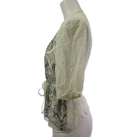 グレースクラス GRACE Class パフスリーブ刺繍ブラウス シャツ 半袖 シアー アイボリー 36