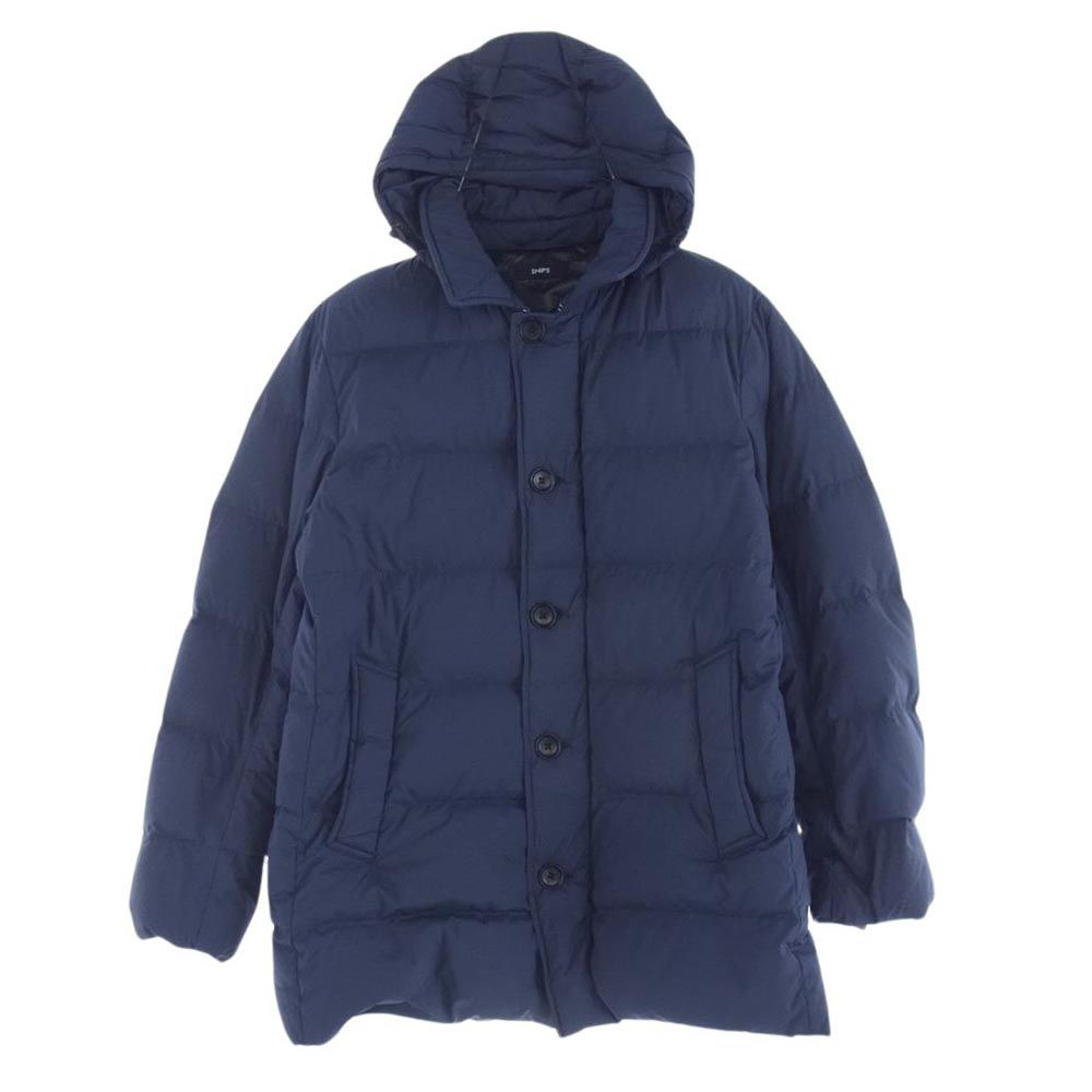 SHIPS シップス フード付き ダウン ジャケット ネイビー系 M【中古 
