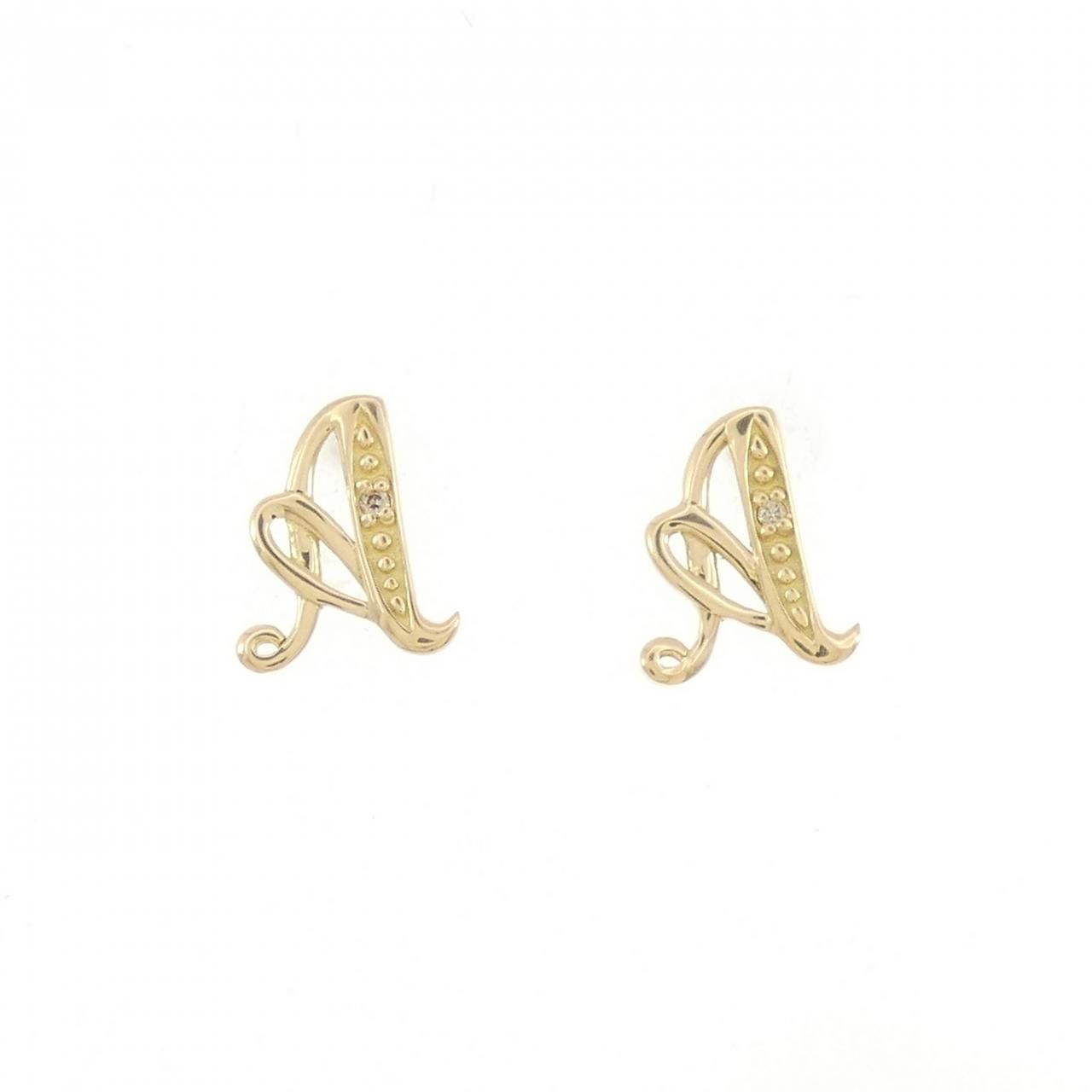 K18YG イニシャルA ダイヤモンド ピアス 0.010CT