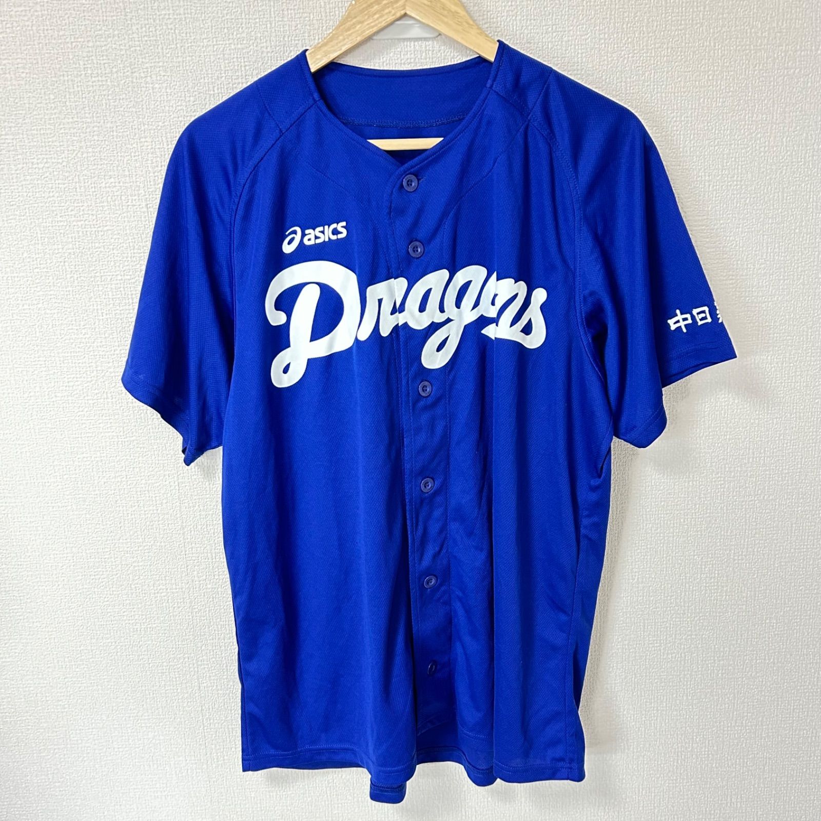 DRAGONS 中日ドラゴンズ 半袖ユニフォーム ブルー WOODS 44番 前開き 野球 スポーツ ヴィンテージ ネ w^)b asics アシックス 中日ドラゴンズ Dragons ユニフォーム ベース